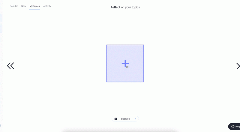 An animated image showing the Reflectivity platform, with a user adding a topic and selecting their current state to bring focus and clarity to their professional work.