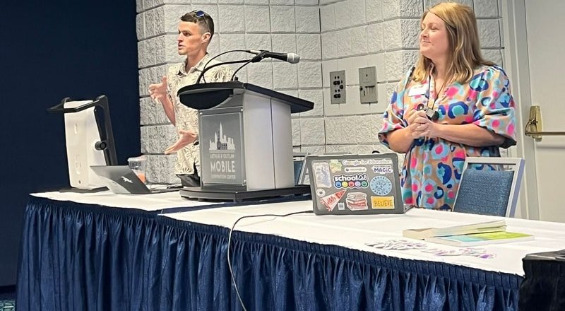 alabama educators Andrea Taylor and Chaz McGhee present M2 at the 2025 Alabama Educational Technology Conference