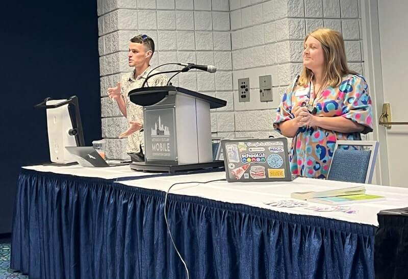 alabama educators Andrea Taylor and Chaz McGhee present M2 at the 2025 Alabama Educational Technology Conference