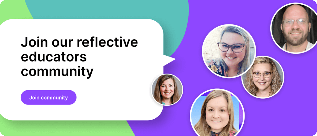 Banner promoting Swivl’s reflective educators community with text 'Join our reflective educators community,' portraits of teachers, and a join community button.
