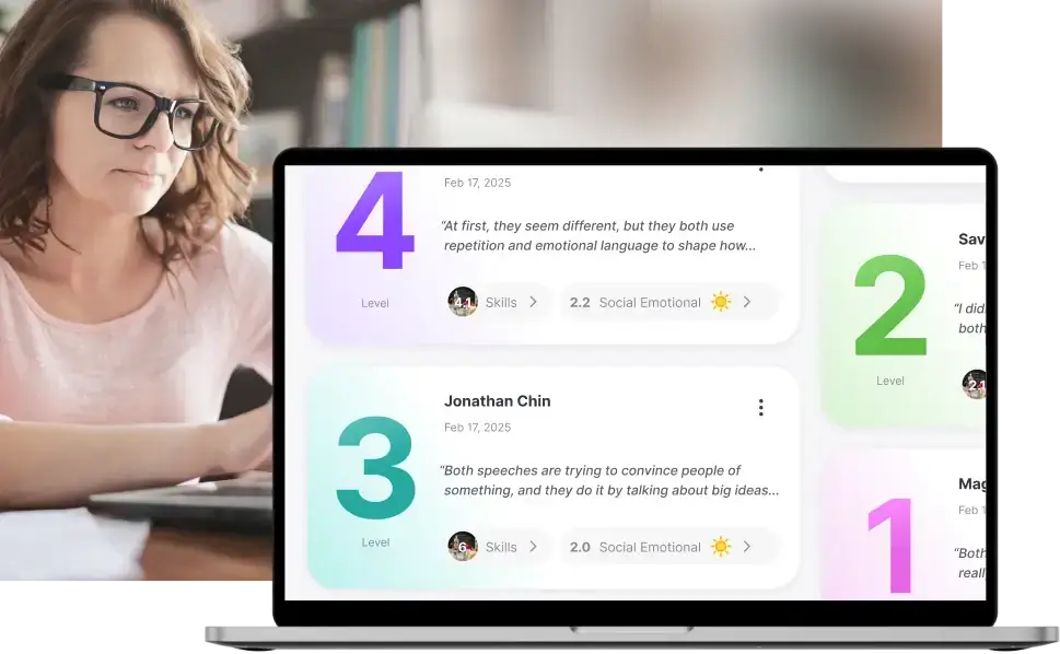 Teacher using MirrorTalk on a laptop to get instant feedback and insights to support assessment and differentiated instruction.