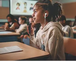 Students listen to lesson summaries or translations in their home language by plugging in a device