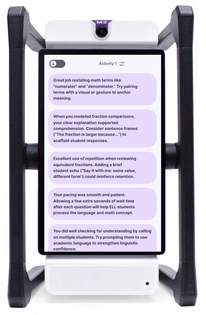Real-time classroom feedback displayed by M2 during instruction.