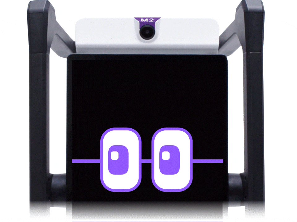 M2 device showing the M2talk real-time participation meter, visualizing class engagement during a lesson.