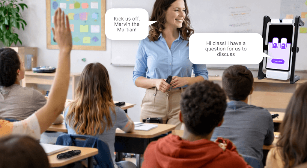 M2 classroom device displaying a participation meter that shows how the class is participating.