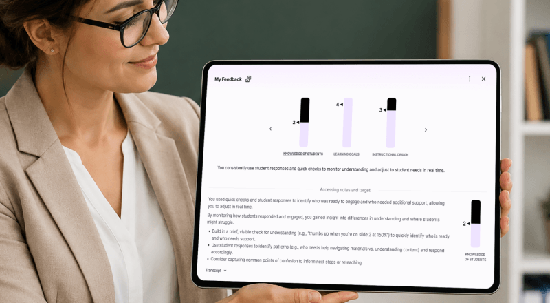 Teacher reviewing My Feedback on Swivl M2 while preparing for National Board Certification for teachers