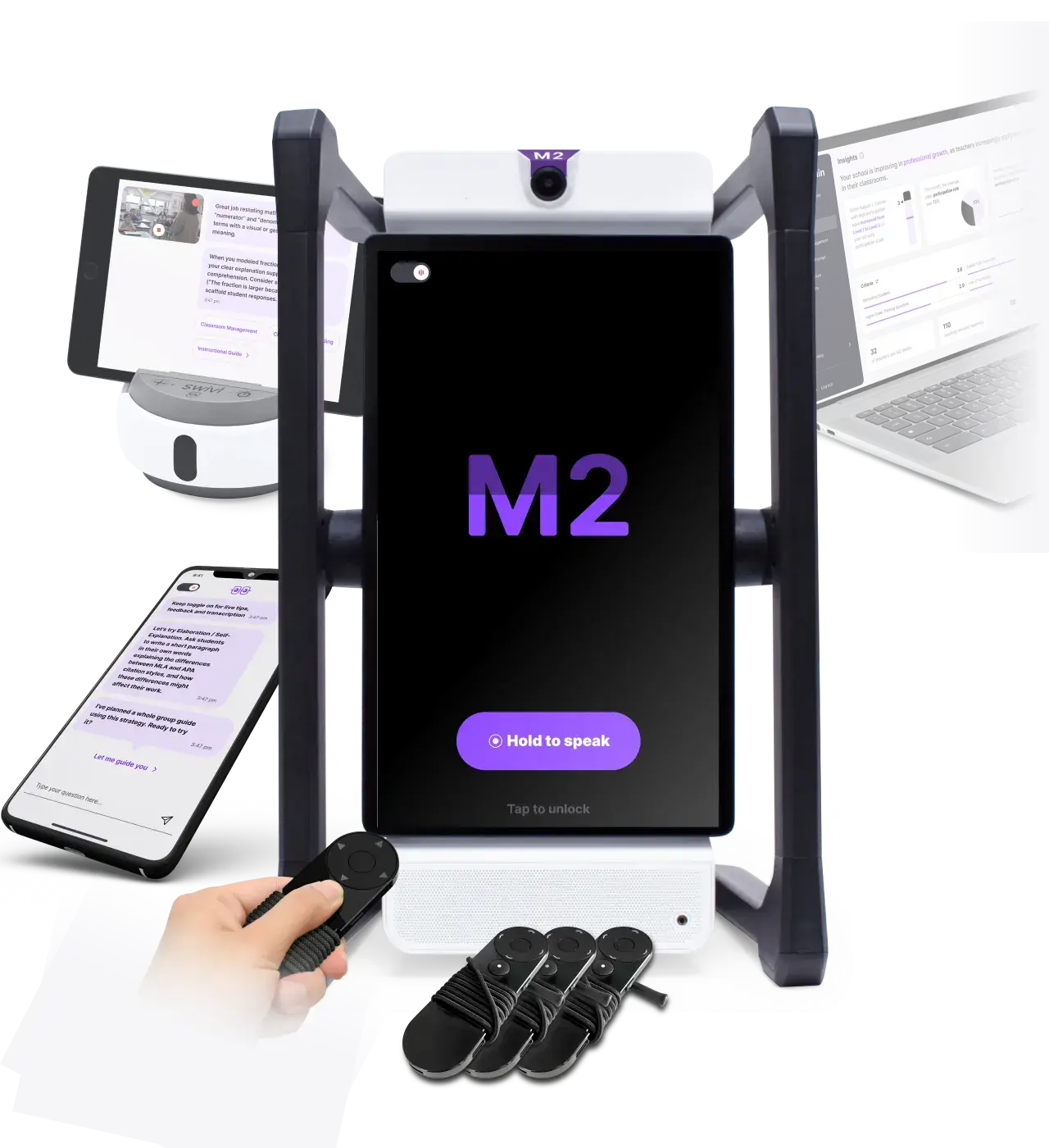 m2 robot, swivl robot, laptop and phone